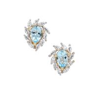 Santa Maria Aquamarine Earrings with White Zircon in 9K Gold 2cts