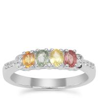 Songea Rainbow Sapphire Ring with White Zircon in Sterling Silver 1cts