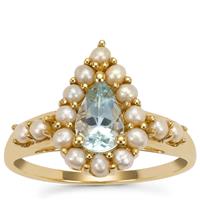 Santa Maria Aquamarine Ring with Kaori Cultured Pearl in 9K Gold