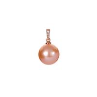 Apricot Cultured Pearl (11x11mm) Pendant with White Topaz in Rose Gold Tone Sterling Silver 