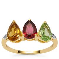 Congo Multi Tourmaline Ring with White Zircon in 9K Gold 2.05cts
