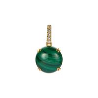 Congo Malachite Pendant with White Topaz in Gold Tone Sterling Silver 6.50cts