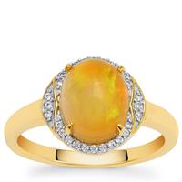 Ethiopian Dark Opal Ring with White Zircon in 9K Gold 1.85cts
