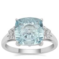 Lehrer Quasar Cut Sky Blue Topaz Ring with Diamond in 9K White Gold 4.25cts