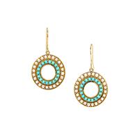 Indonesian Seed Pearl Earrings with Sleeping Beauty Turquoise in Gold Plated Sterling Silver