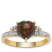 Ethiopian Black Opal Ring with Diamond in 9K Gold 1.15cts