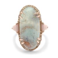 Aquaprase™, Australian Pink Opal Ring with Champagne Diamond in Rose Gold Plated Sterling Silver 15.70cts