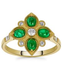 Sandawana Emerald Ring with White Zircon in 9K Gold 0.95ct