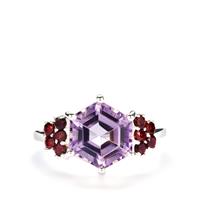 Rose De France Amethyst Ring with Rajasthan Garnet in Sterling Silver 5cts