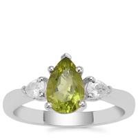 Red Dragon Peridot Ring with White Zircon in Sterling Silver 1.81cts