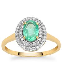 Colombian Emerald Ring with White Zircon in 9K Gold 1.05cts