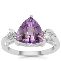 Rose De France Amethyst Ring with White Zircon in Sterling Silver 3.37cts