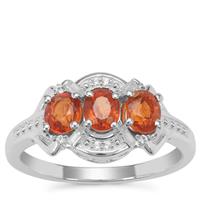 Mandarin Garnet Ring with White Zircon in Sterling Silver 2.18cts