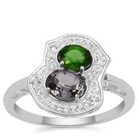 Mogok Silver Spinel, Chrome Diopside Ring with White Zircon in Sterling Silver 1.30cts