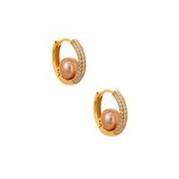 Kaori Cultured Pearl Earrings with White Zircon in Gold Tone Sterling Silver (7mm)