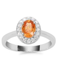 Mandarin Garnet Ring with White Zircon in Sterling Silver 1.32cts