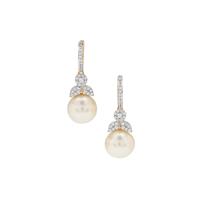 South Sea Cultured Pearl Earrings with White Zircon in 9K Gold (11mm)