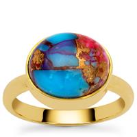 Multi-Color Oyster Copper Mohave Turquoise  Ring in Gold Plated Sterling Silver 5.25cts