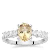 Yellow Beryl Ring with White Zircon in Sterling Silver 1.72cts