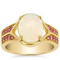 Ethiopian Opal Ring with Pink Sapphire in Gold Plated Sterling Silver 2.20cts