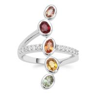 Tunduru Multi-Colour Sapphire Ring with White Zircon in Sterling Silver 1.71cts