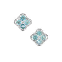 Madagascan Blue Apatite Earrings with White Zircon in Sterling Silver 1.40cts