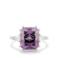Sahl Cut Rose De France Amethyst Ring with White Zircon in Sterling Silver 6.70cts