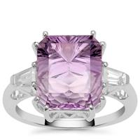 Sahl Cut Rose De France Amethyst Ring with White Zircon in Sterling Silver 6.70cts