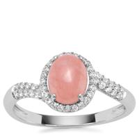 Rhodochrosite Ring with White Zircon in Sterling Silver 1.87cts