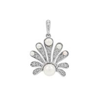 The Honeysuckle White Pearl Pendant with Diamonds in 9K White Gold 