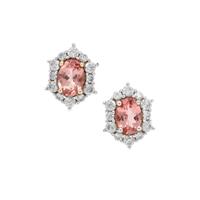 Pink Apatite Earrings with White Zircon in 9K Gold 2.75cts