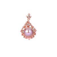 Naturally Lavender Cultured Pearl Pendant with White Topaz in Rose Tone Sterling Silver