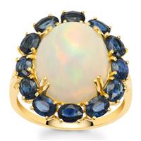 Ethiopian Opal Ring with Australian Blue Sapphire in 9K Gold 6.95cts