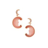Lehrer Man in the Moon Pink Chalcedony Earrings with Natural Pink Diamond in 9K Rose Gold 8.55cts