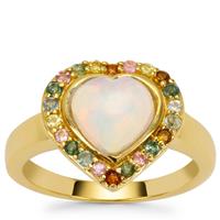 Ethiopian Opal Ring with Rainbow Tourmaline in Gold Plated Sterling Silver 1.95cts
