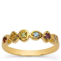 Rajasthan Garnet Ring with Multi Gemstone in Gold Plated Sterling Silver 0.25ct