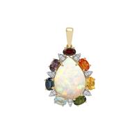 Ethiopian Opal with Multi Colour Gemstones Pendant in 9K Gold 7cts
