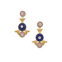 Sar-i-Sang Lapis Lazuli, Peruvian Pink Opal Earrings with White Topaz in Gold Plated Sterling Silver 3.75cts