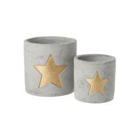 Cement Cut Out Star T Light Candle Holder - Set of two 