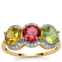 Congo Multi Tourmaline Ring with White Zircon in 9K Gold 2.70cts
