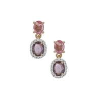 Rose Cut Ilakaka Hot Pink Sapphire, Purple Sapphire Earrings with White Zircon in 9K Gold 1.45cts