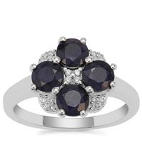 Madagascan Blue Sapphire Ring with White Zircon in Sterling Silver 2.58cts