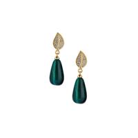 Malachite Earrings with White Topaz in Gold Tone Sterling Silver 15.50cts