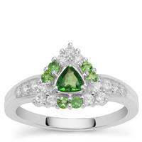 Chrome Tourmaline Ring with White Zircon in Sterling Silver 0.75ct