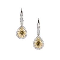 White, Yellow and Green Diamond Earrings in 14K Two Tone Gold 0.76ct