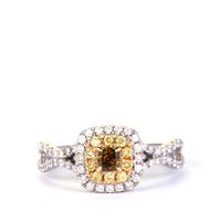 White, Yellow and Green Diamonds Ring  in 14K Two Tone Gold 0.75ct
