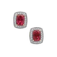 Nigerian Rubellite Earrings with White Zircon in 9K Gold 2.15cts