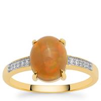 Ethiopian Dark Opal Ring with White Zircon in 9K Gold 1.80cts