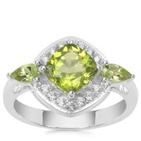 Red Dragon Peridot Ring with White Zircon in Sterling Silver 2.47cts