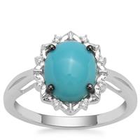 Sleeping Beauty Turquoise Ring with White Zircon in Sterling Silver 2.15cts